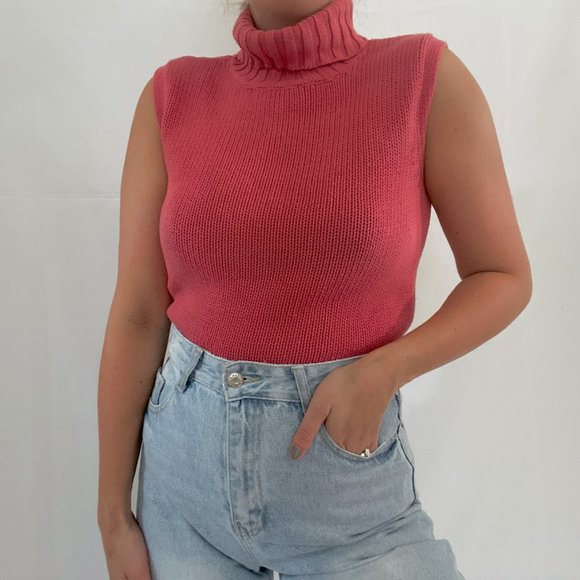 Vintage Chunky Muted Rust Sleeveless Turtleneck - Picture 7 of 10